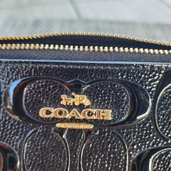 Coach Black Debossed Leather Pouch - Picture 2 of 10